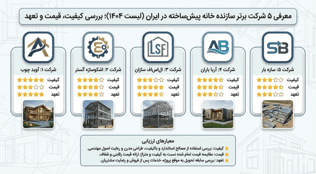 معرفی ۵ شرکت برتر سازنده خانه پیش‌ساخته در ایران (لیست ۱۴۰۴)؛ بررسی کیفیت، قیمت و تعهد